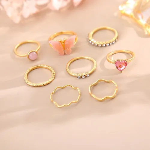 Shiny Pink Butterfly Knuckle Ring Set